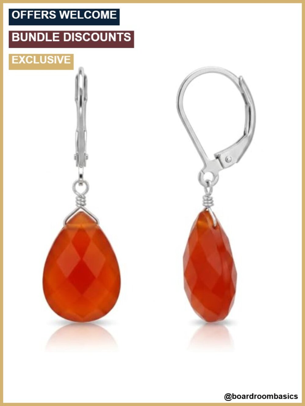 Natural Carnelian Pear Briolette Earrings 925 Sterling Silver Leverback